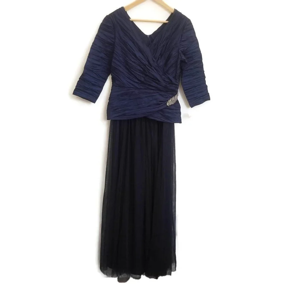 Alex Evenings Crinkle Taffeta Mock Dress Gown Navy Midnight NWOT Size 10 - Picture 2 of 10